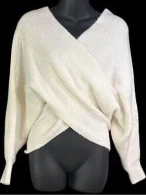White Open-Knit Wrap Sweater